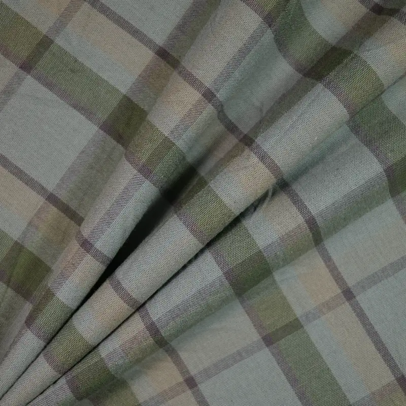 China Fabric for Shirt,Womens Slim Fit Shirt,Womens Stand Collar Shirt Yarn Dyed Check Natural Woven Fabric Cotton green color buy from China wholesaler bulk order at wholesale price free worldwide shipping Alibaba