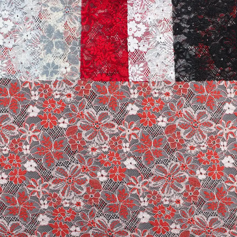 China Fabric for Tank Top,Crop Top,Lingerie,Skirt Lace Knit Fabric Nylon Cotton Polyester white、black、green and apricot、rusty red and pink、gray and apricot、red color buy from China wholesaler bulk order at wholesale price free worldwide shipping Alibaba