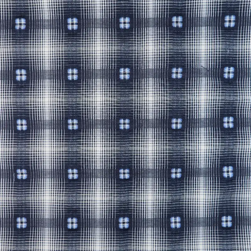 China Fabric for Shirt,Backless Beach Dress,Strap Midi Dress Yarn Dyed Check Woven Blended Fabric Polyester Cotton DARK BLUE color buy from China wholesaler bulk order at wholesale price free worldwide shipping Alibaba