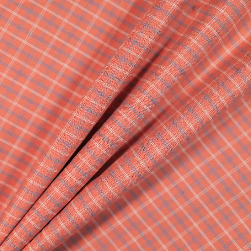 China Fabric for Shirt,Cropped V-Neck Shirt Yarn Dyed Check Woven Blended Fabric Cotton RED color buy from China wholesaler bulk order at wholesale price free worldwide shipping Alibaba