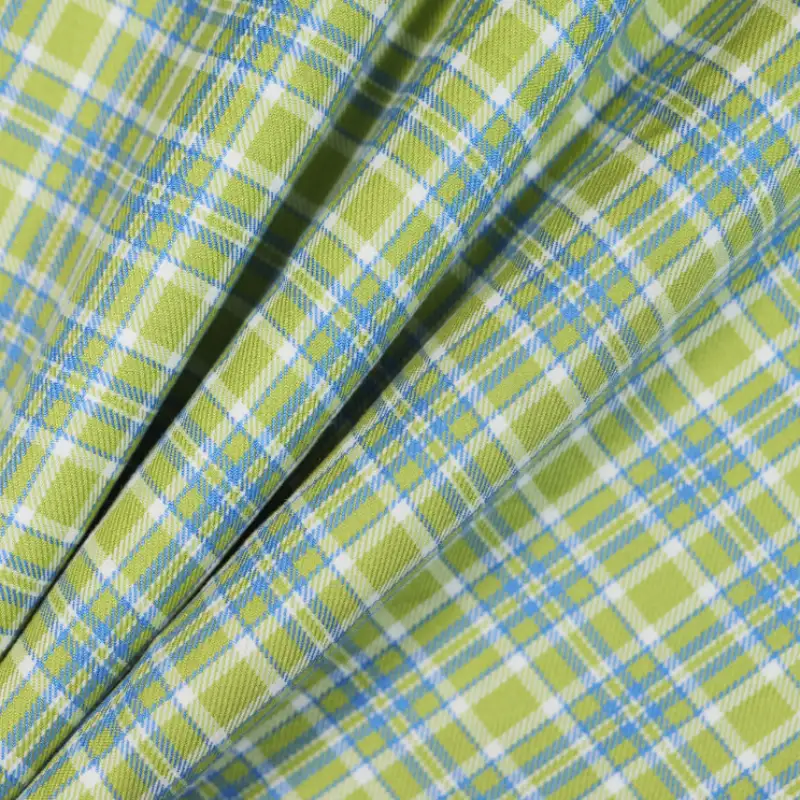 China Fabric for Skirt,Backless Beach Dress,Tank Midi Dress Yarn Dyed Check Woven Blended Fabric Polyester Rayon green color buy from China wholesaler bulk order at wholesale price free worldwide shipping Alibaba