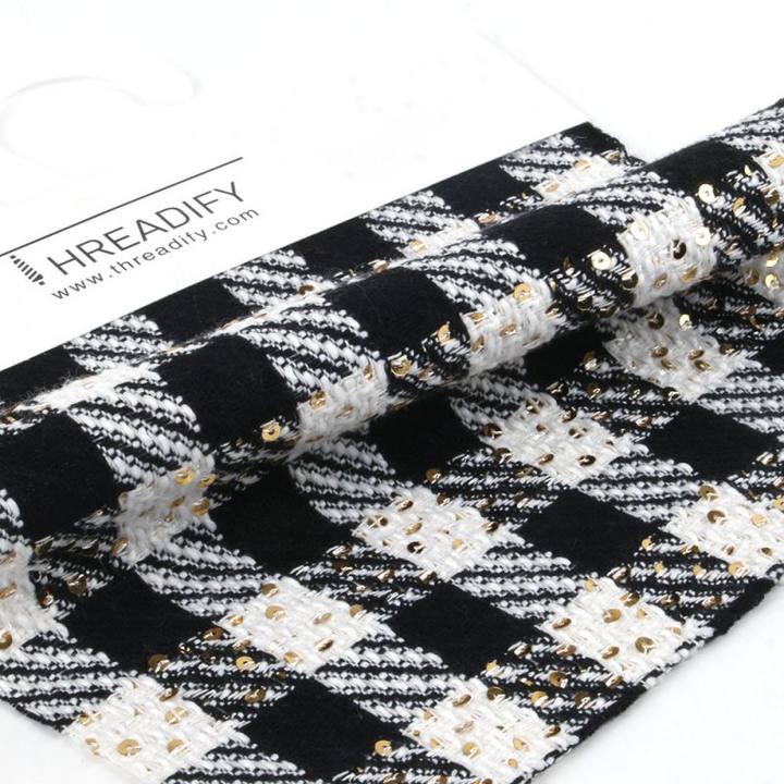 China Fabric for Shirt,Crop Top,Skirt Chanel-Style Fabric Woolen Polyester Viscose Acrylic Polyamide Cotton Wool Black and White color buy from China wholesaler bulk order at wholesale price free worldwide shipping Alibaba