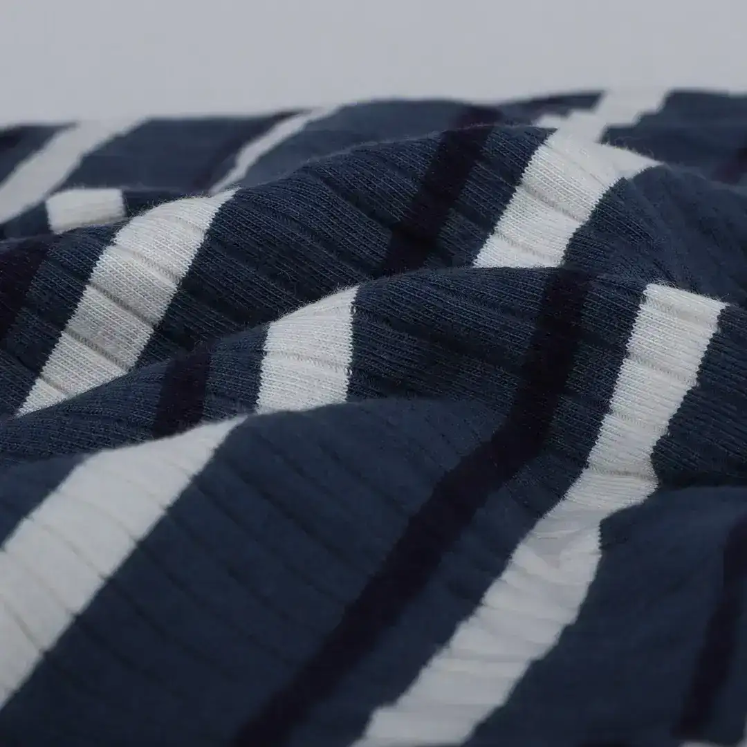 India Fabric for Crop Top,Hoodie,Tank Top Rib Knit Fabric Cotton Spandex Navy/White/Umberblue color buy from India wholesaler bulk order at wholesale price free worldwide shipping Alibaba