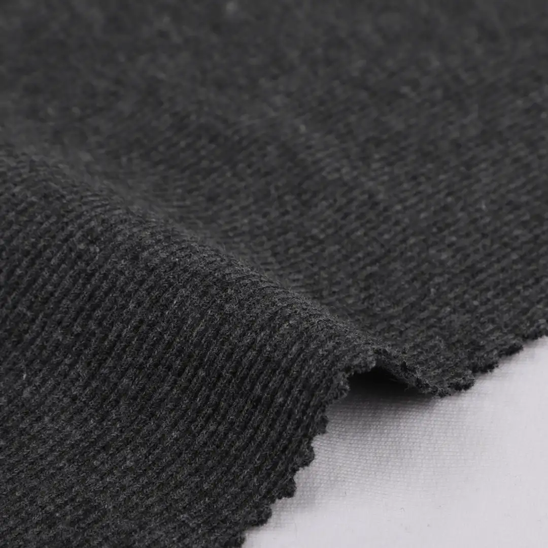 China Fabric for Crop Top,Hoodie,Tank Top Rib Knit Fabric Cotton Polyester Spandex Grey color buy from China wholesaler bulk order at wholesale price free worldwide shipping Alibaba