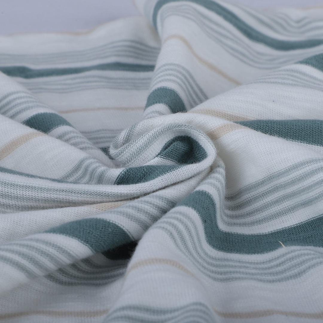 India Fabric for T-Shirt,Pajamas,Loungewear,Yoga Pants,Tracksuits Single Jersey Knit Fabric Cotton Green with White Stripe color buy from India wholesaler bulk order at wholesale price free worldwide shipping Alibaba