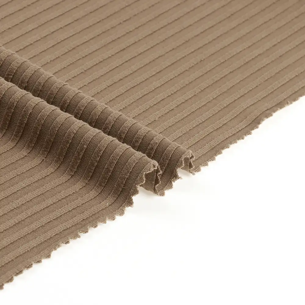 China Fabric for Tank Top,Crop Top,Hoodie Rib Knit Fabric Polyester Spandex Brown color buy from China wholesaler bulk order at wholesale price free worldwide shipping Alibaba