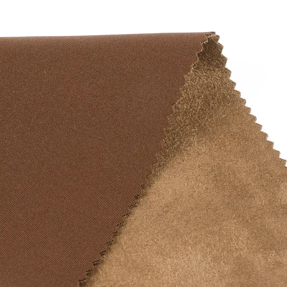 China Fabric for Blazer Warp Suede Knit Fabric Polyester Spandex Brown color buy from China wholesaler bulk order at wholesale price free worldwide shipping Alibaba