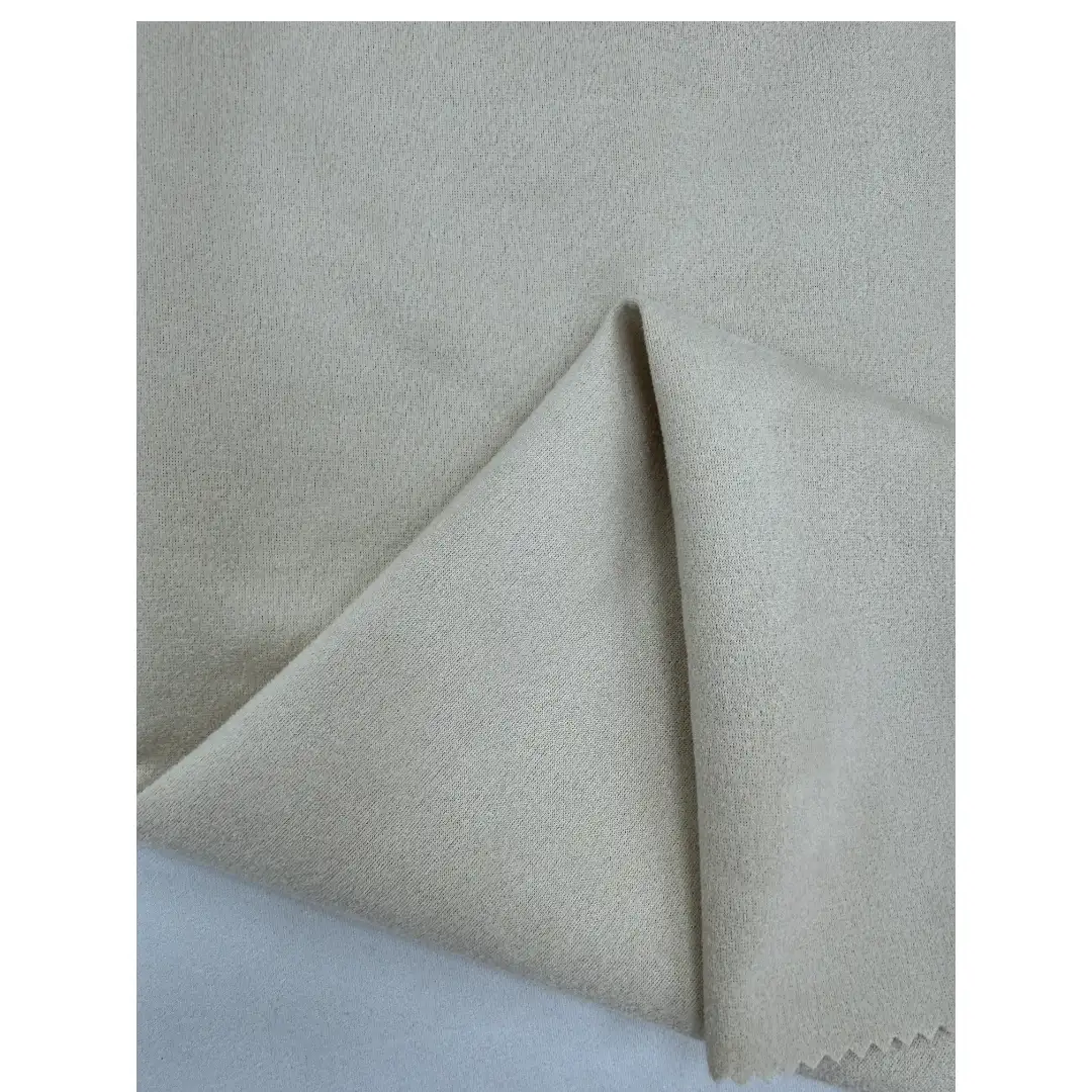 China Fabric for Jacket,Pants,Blazer Weft Suede Knit Fabric Polyester Elastane 杏色 color buy from China wholesaler bulk order at wholesale price free worldwide shipping Alibaba