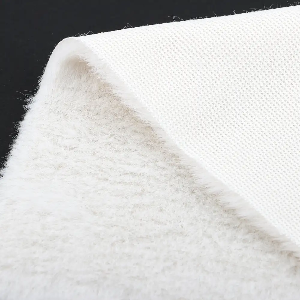 China Fabric for Trench Coat,Overcoat Fake Fur Knit Fabric Polyester Off-white color buy from China wholesaler bulk order at wholesale price free worldwide shipping Alibaba