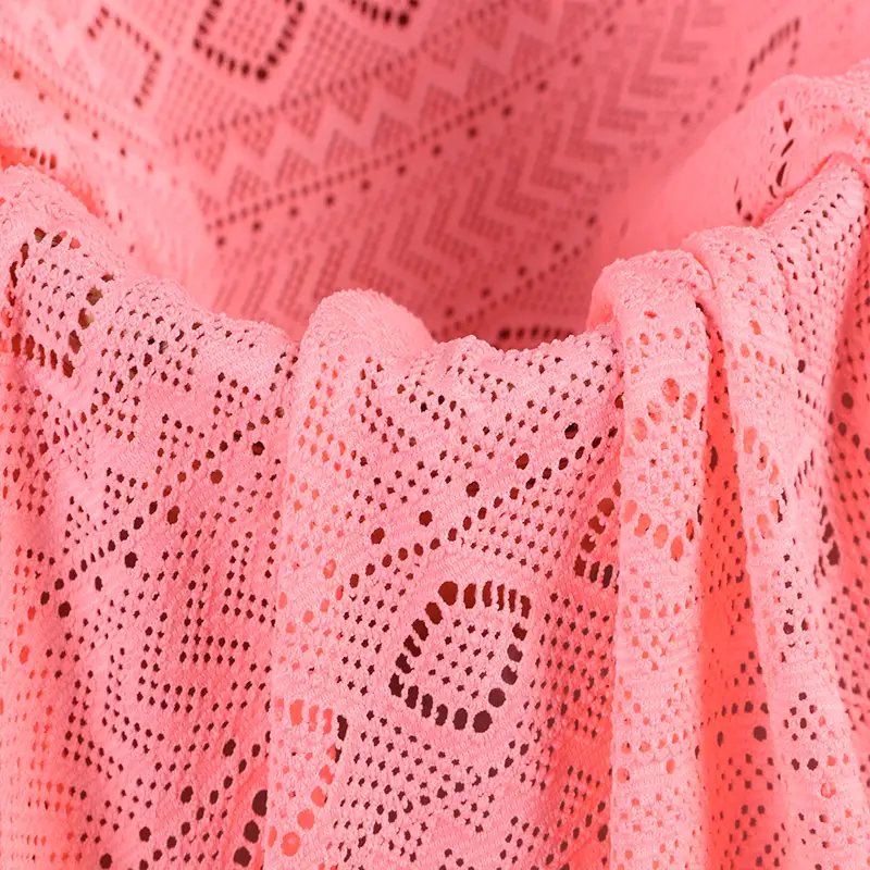 China Fabric for Shirt,Skirt Lace Knit Fabric Polyester Spandex pink color buy from China wholesaler bulk order at wholesale price free worldwide shipping Alibaba