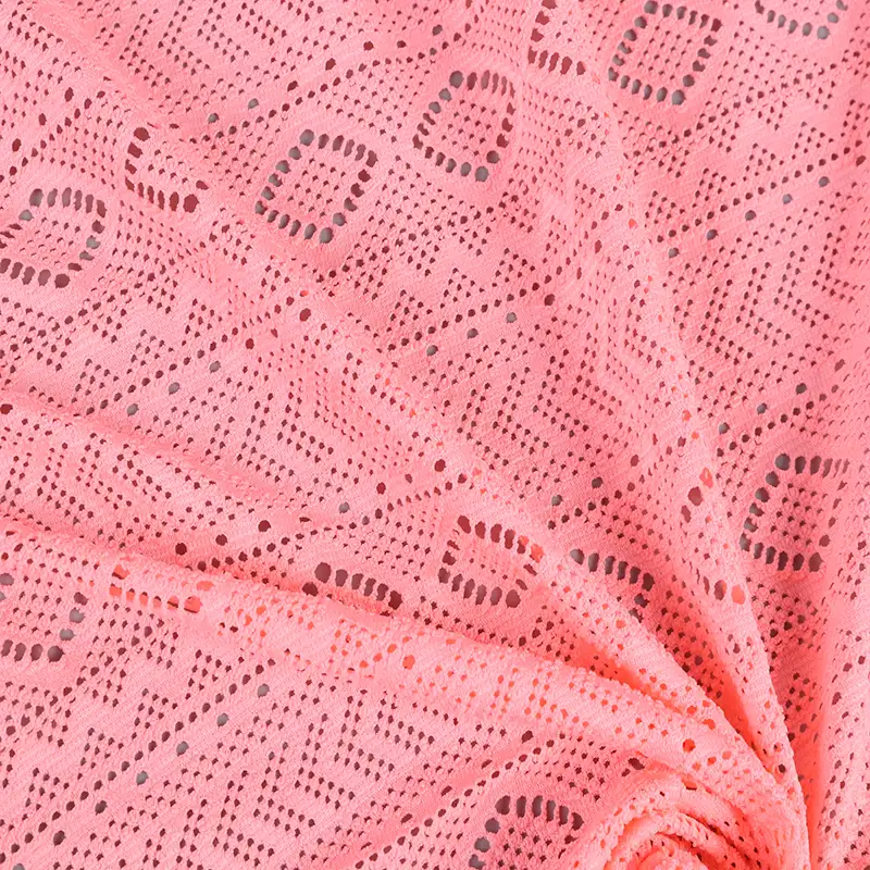 China Fabric for Shirt,Skirt Lace Knit Fabric Polyester Spandex pink color buy from China wholesaler bulk order at wholesale price free worldwide shipping Alibaba