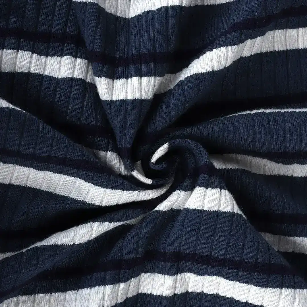 India Fabric for Crop Top,Hoodie,Tank Top Rib Knit Fabric Cotton Spandex Navy/White/Umberblue color buy from India wholesaler bulk order at wholesale price free worldwide shipping Alibaba