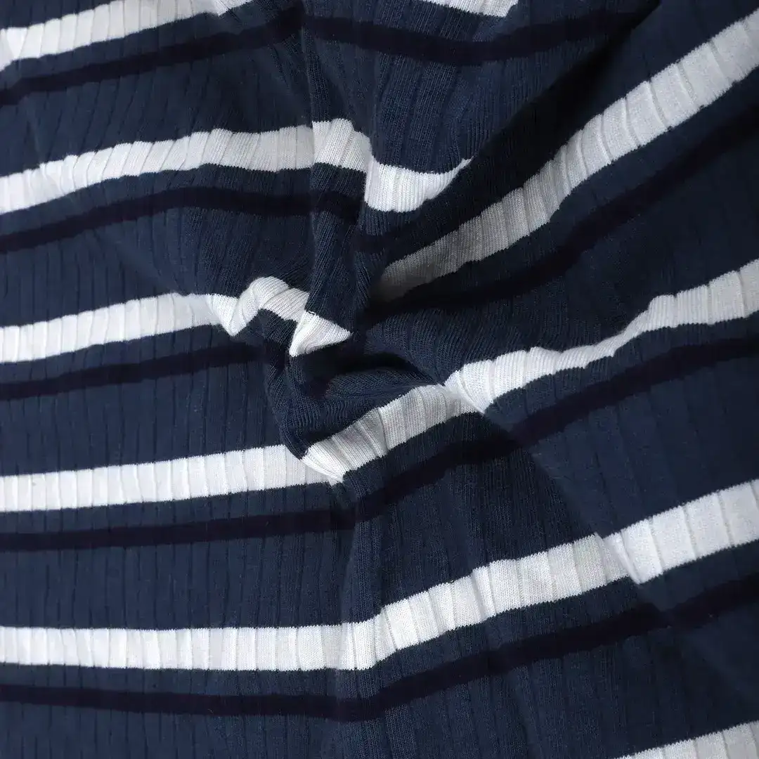 India Fabric for Crop Top,Hoodie,Tank Top Rib Knit Fabric Cotton Spandex Navy/White/Umberblue color buy from India wholesaler bulk order at wholesale price free worldwide shipping Alibaba