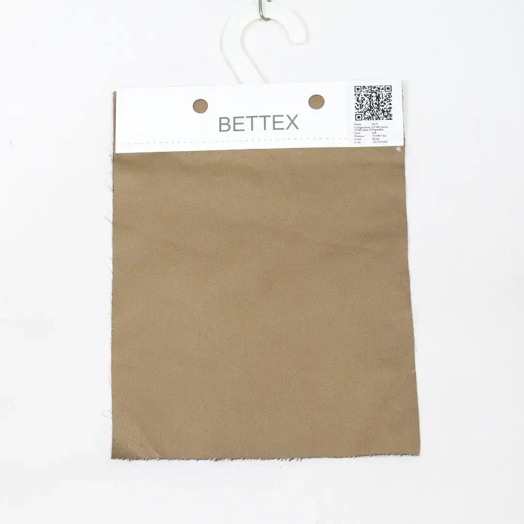 China Fabric for Blouse,Skirt,Crop Top Polyester Gabardine Synthetic Woven Fabric Polyester Cotton Spandex Khaki color buy from China wholesaler bulk order at wholesale price free worldwide shipping Alibaba