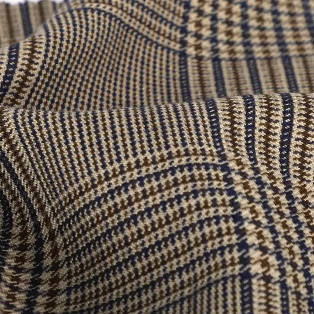 China Fabric for Blazer,Skirt,Suit Polyester Jacquard Synthetic Woven Fabric Polyester Rayon Spandex Brown/Navy/Cream color buy from China wholesaler bulk order at wholesale price free worldwide shipping Alibaba