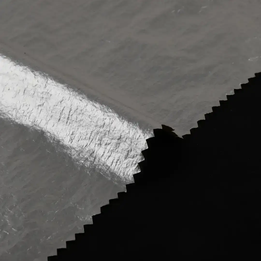 China Fabric for Jacket,Blazer PU Woven Blended Fabric Nylon Silver color buy from China wholesaler bulk order at wholesale price free worldwide shipping Alibaba