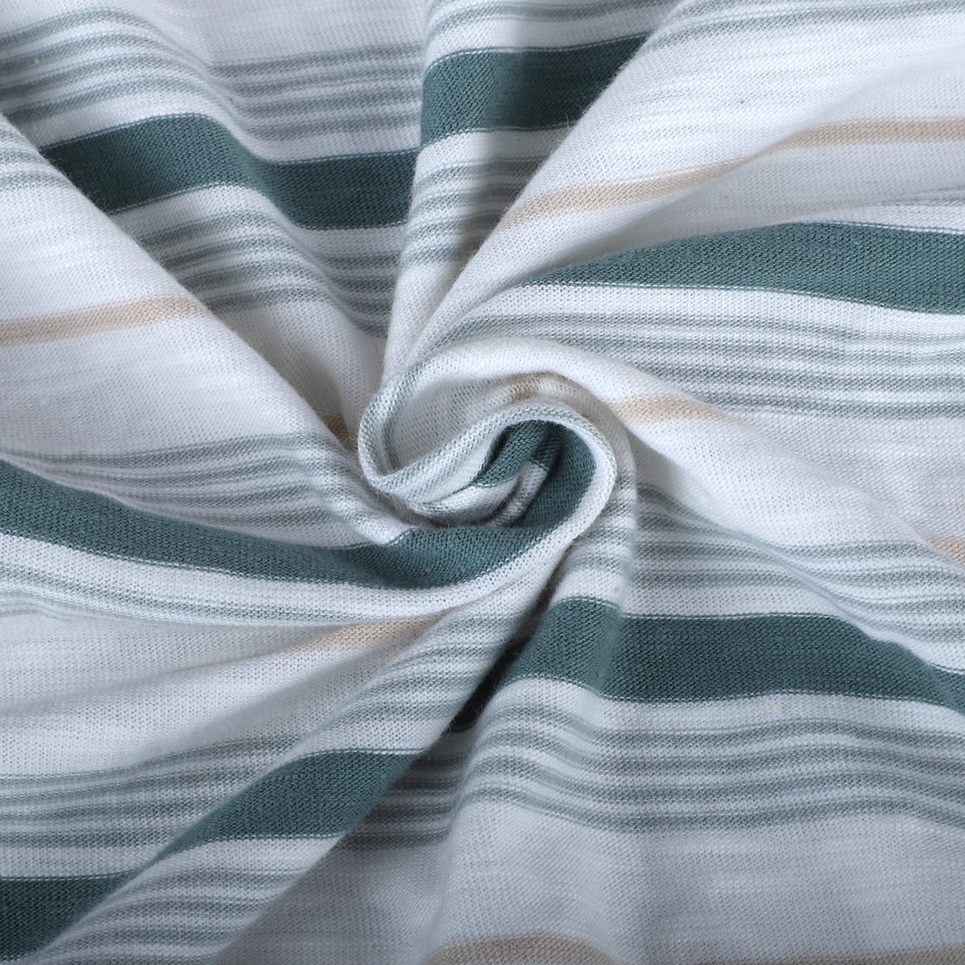 India Fabric for T-Shirt,Pajamas,Loungewear,Yoga Pants,Tracksuits Single Jersey Knit Fabric Cotton Green with White Stripe color buy from India wholesaler bulk order at wholesale price free worldwide shipping Alibaba