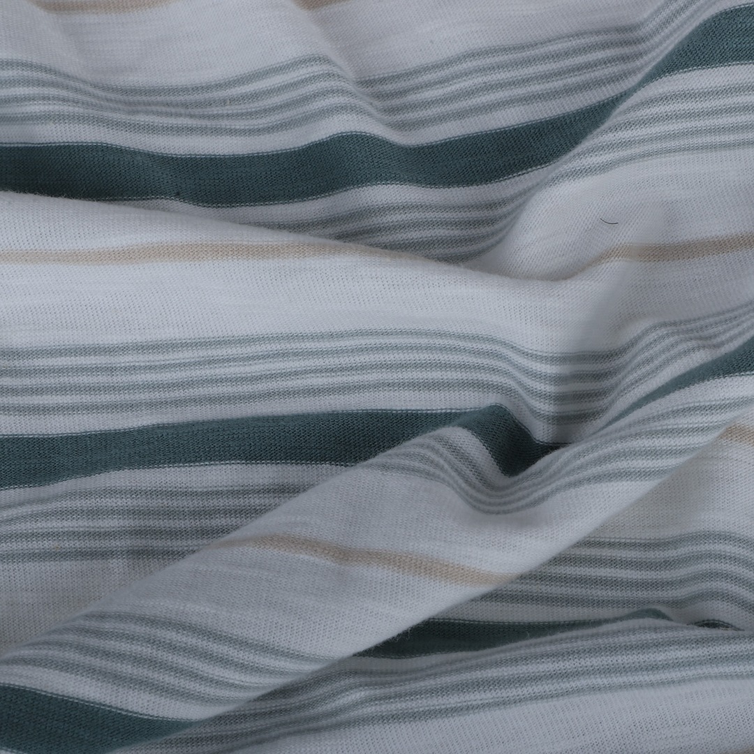 India Fabric for T-Shirt,Pajamas,Loungewear,Yoga Pants,Tracksuits Single Jersey Knit Fabric Cotton Green with White Stripe color buy from India wholesaler bulk order at wholesale price free worldwide shipping Alibaba