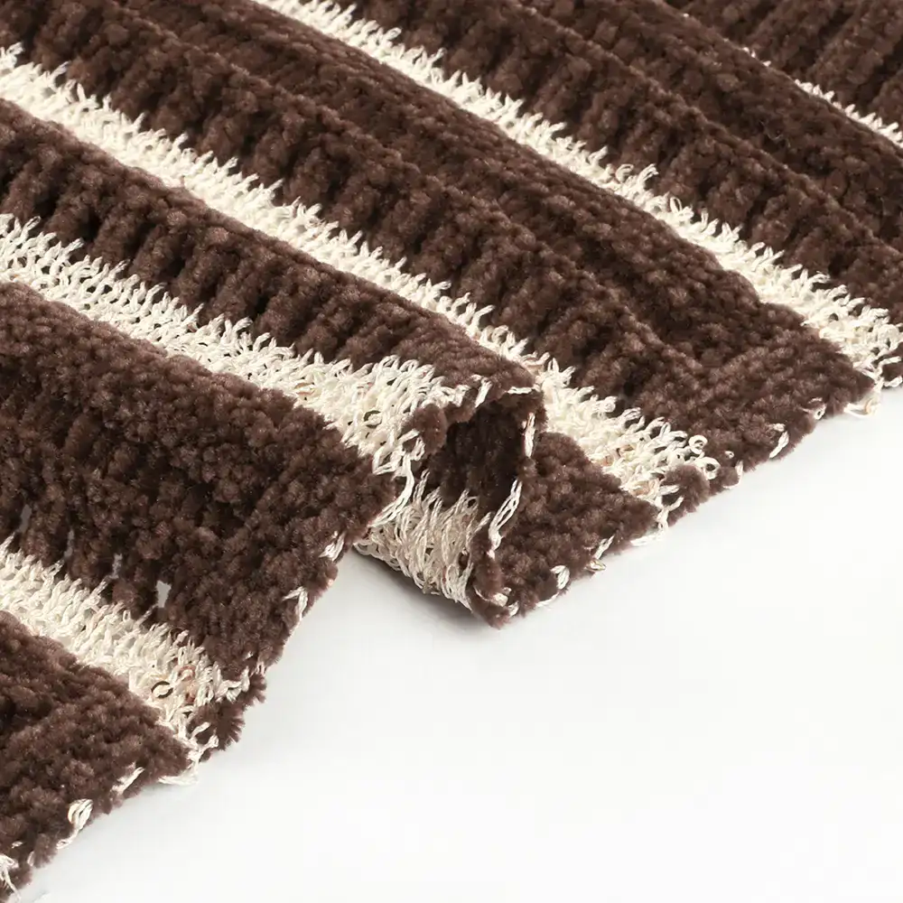 China Yarn for Dresses (Cardigan Button) (Sweater),Ladies Vest (Sweater)  Shiny Chenille Fancy Yarn Polyester Brown Stripe color buy from China wholesaler bulk order at wholesale price free worldwide shipping Alibaba