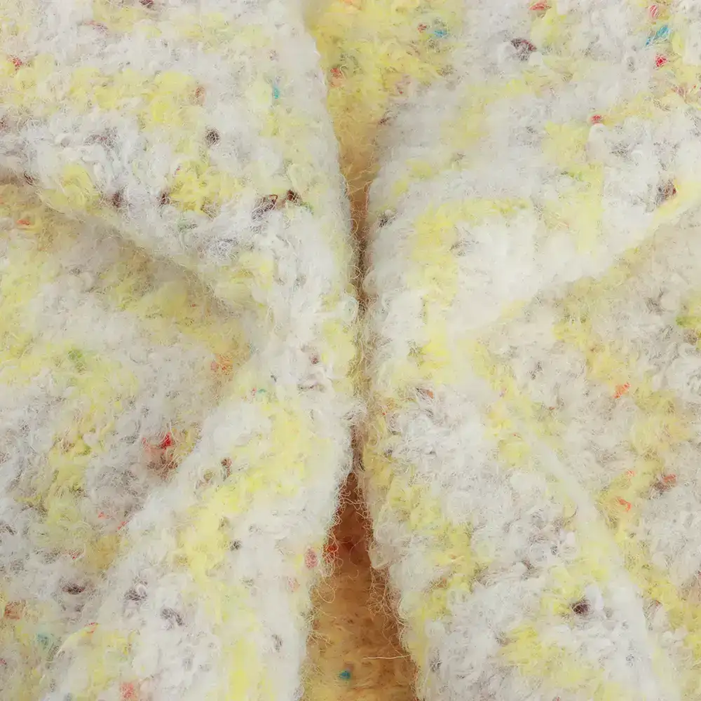 China Yarn for Ladies Vest (Sweater),Crop Top Pullover (Sweater),Dresses (Cardigan Button) (Sweater) Boucle Yarn Fancy Yarn Recycled Polyester Polyester Wool Spandex yellow color buy from China wholesaler bulk order at wholesale price free worldwide shipping Alibaba