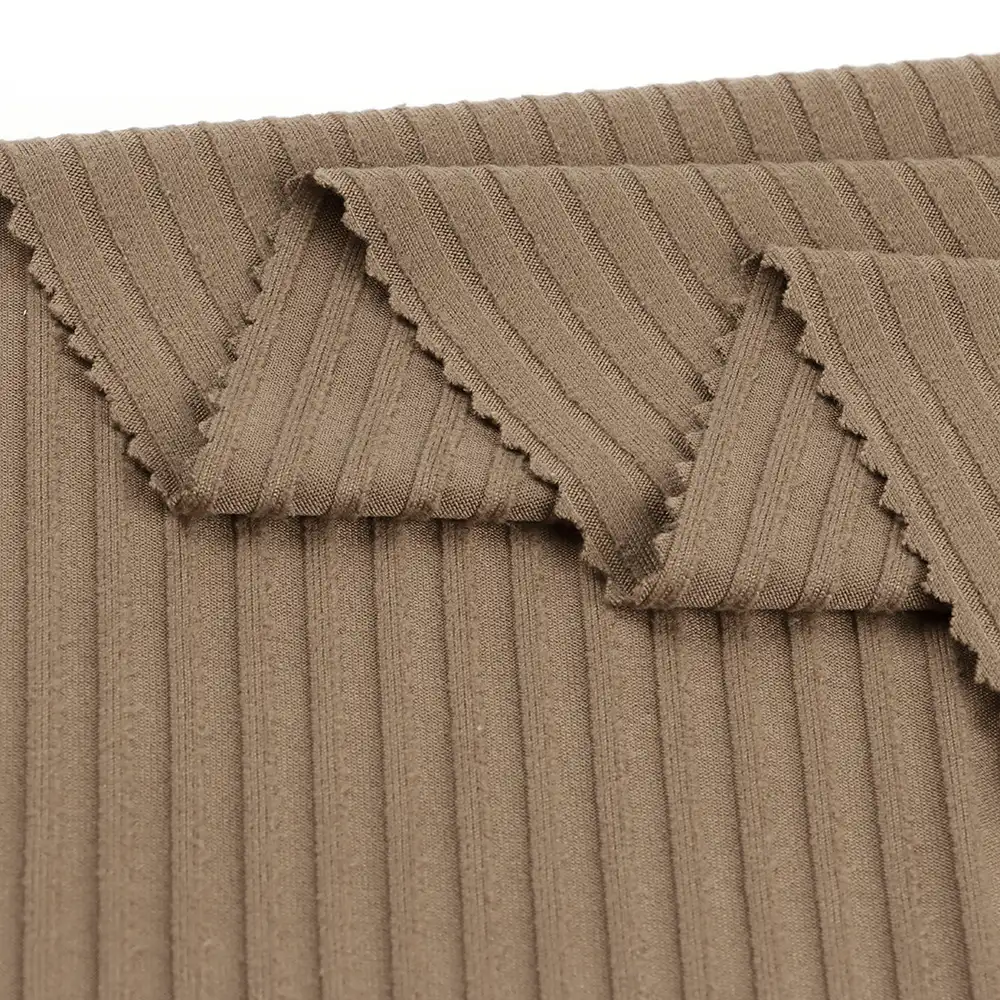 China Fabric for Tank Top,Crop Top,Hoodie Rib Knit Fabric Polyester Spandex Brown color buy from China wholesaler bulk order at wholesale price free worldwide shipping Alibaba