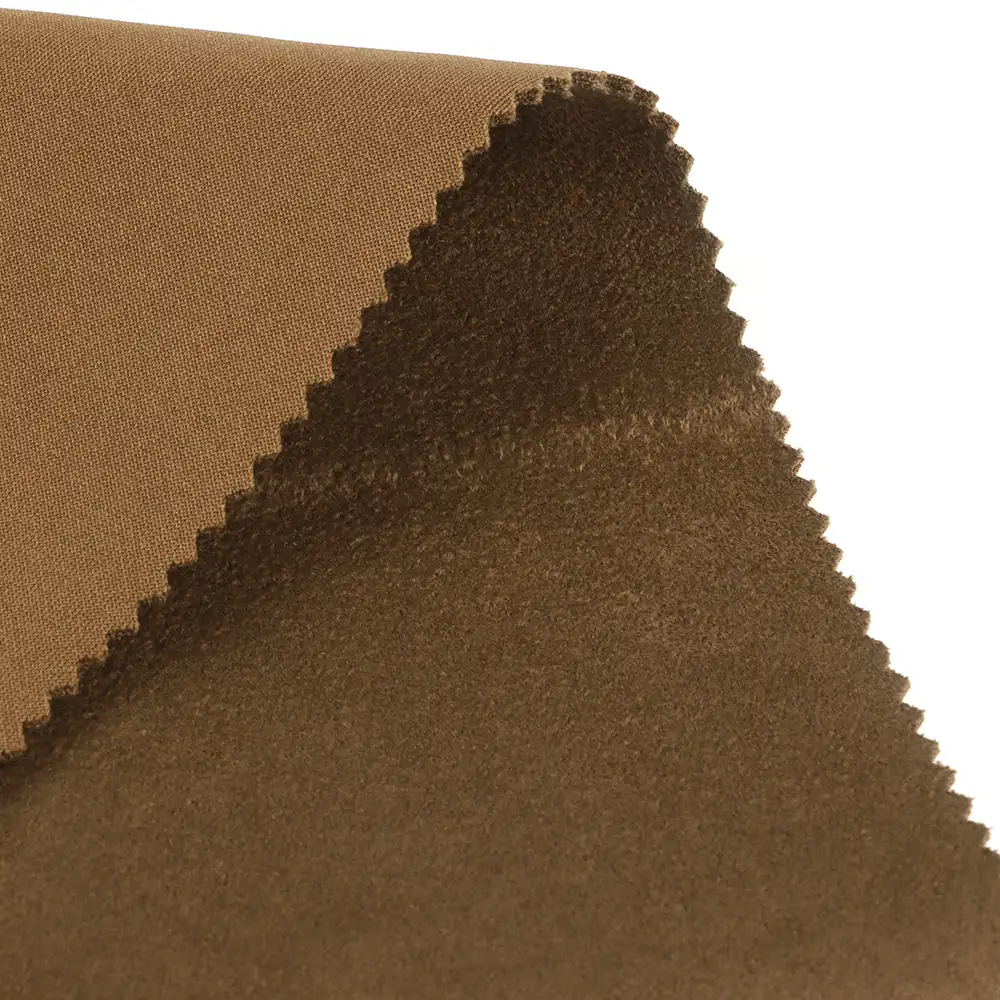 China Fabric for Blazer Warp Suede Knit Fabric Polyester Brown color buy from China wholesaler bulk order at wholesale price free worldwide shipping Alibaba