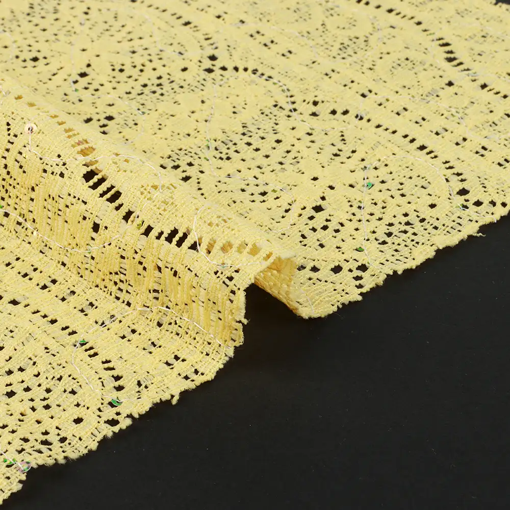 China Fabric for Blouse,Lingerie Lace Knit Fabric Cotton Nylon Yellow color buy from China wholesaler bulk order at wholesale price free worldwide shipping Alibaba