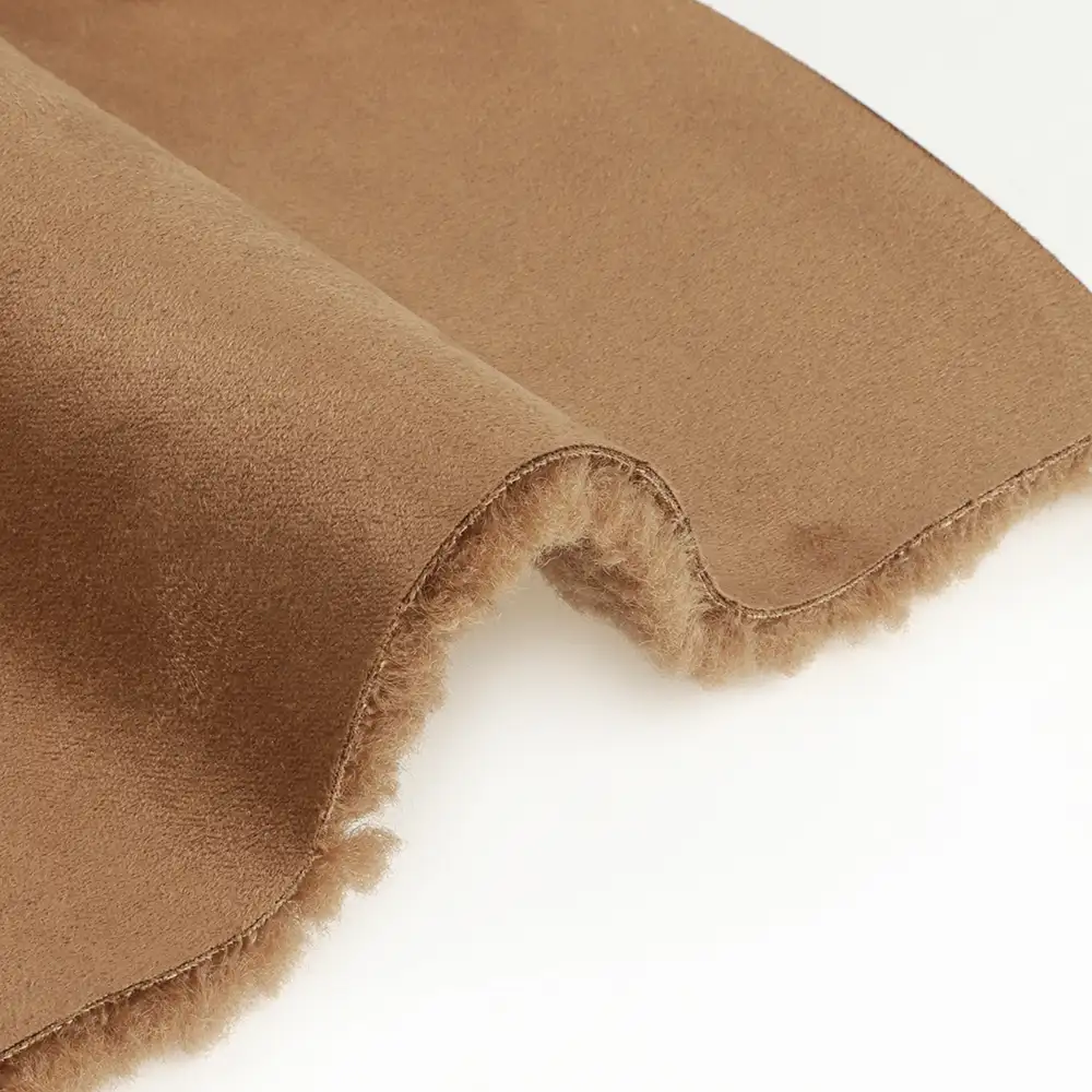 China Fabric for Blazer Warp Suede Knit Fabric Polyester Brown color buy from China wholesaler bulk order at wholesale price free worldwide shipping Alibaba