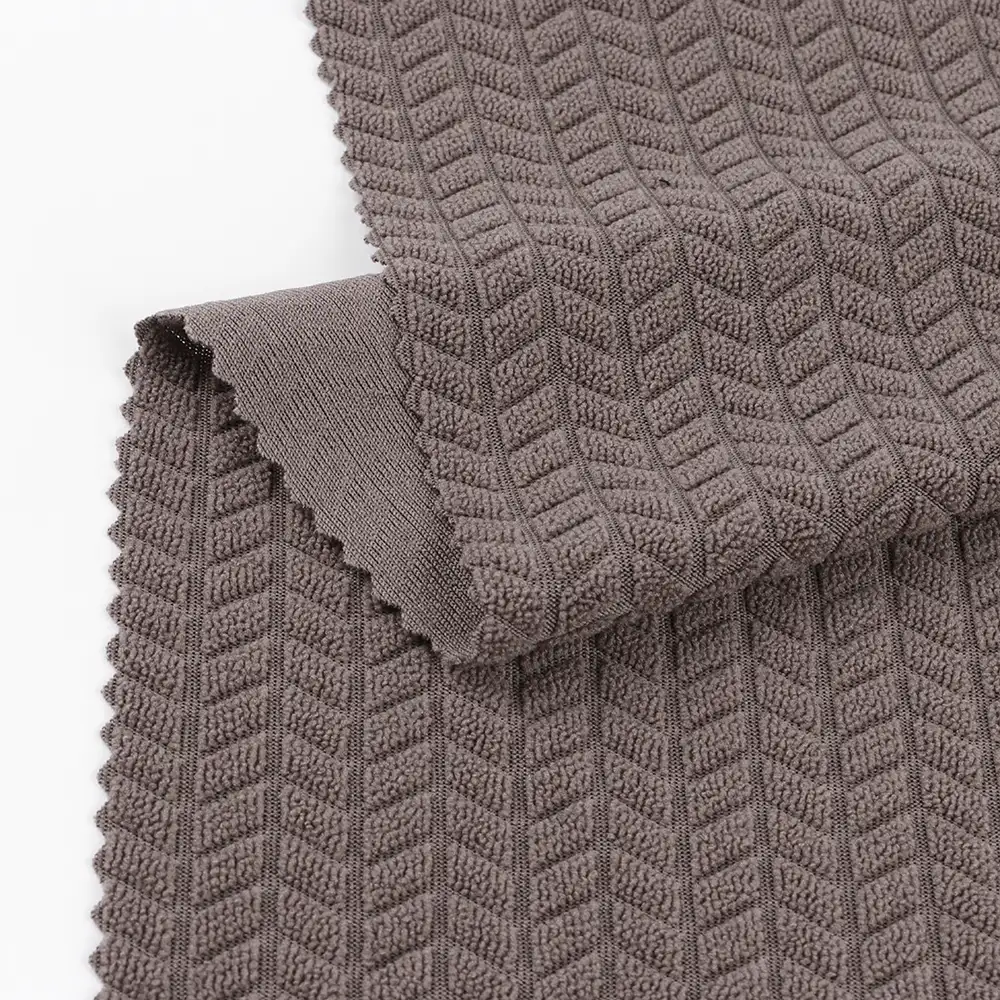 China Fabric for Waistcoat,Blazer Weft Jacquard Knit Fabric Polyester Spandex Brown color buy from China wholesaler bulk order at wholesale price free worldwide shipping Alibaba