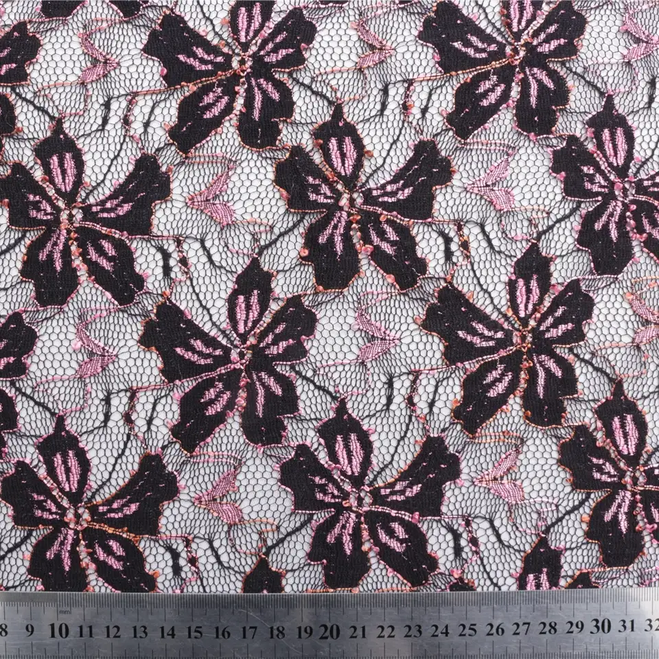 China Fabric for Skirt Lace Knit Fabric Nylon Polyester Spandex black pink color buy from China wholesaler bulk order at wholesale price free worldwide shipping Alibaba