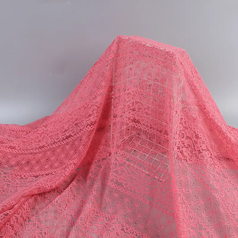 China Fabric for Shirt,Skirt Lace Knit Fabric Cotton Nylon Polyester Rayon Pink color buy from China wholesaler bulk order at wholesale price free worldwide shipping Alibaba
