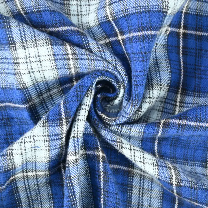 India Fabric for Shirt,Over Shirt Cotton YD Flannel Natural Woven Fabric Cotton Blue Check color buy from India wholesaler bulk order at wholesale price free worldwide shipping Alibaba