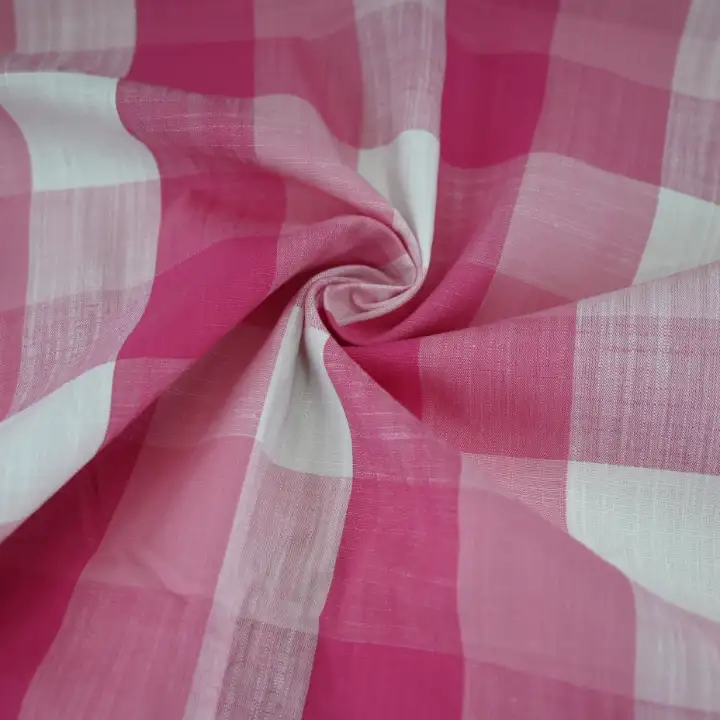 India Fabric for Dresses (Cardigan Open)  Cotton Slub Natural Woven Fabric Cotton Pink Check color buy from India wholesaler bulk order at wholesale price free worldwide shipping Alibaba