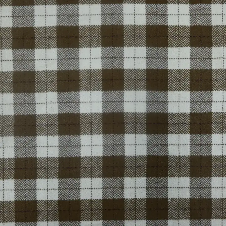 India Fabric for Shirt,Crop Top Cotton YD Flannel Natural Woven Fabric Cotton White/Brown Check color buy from India wholesaler bulk order at wholesale price free worldwide shipping Alibaba