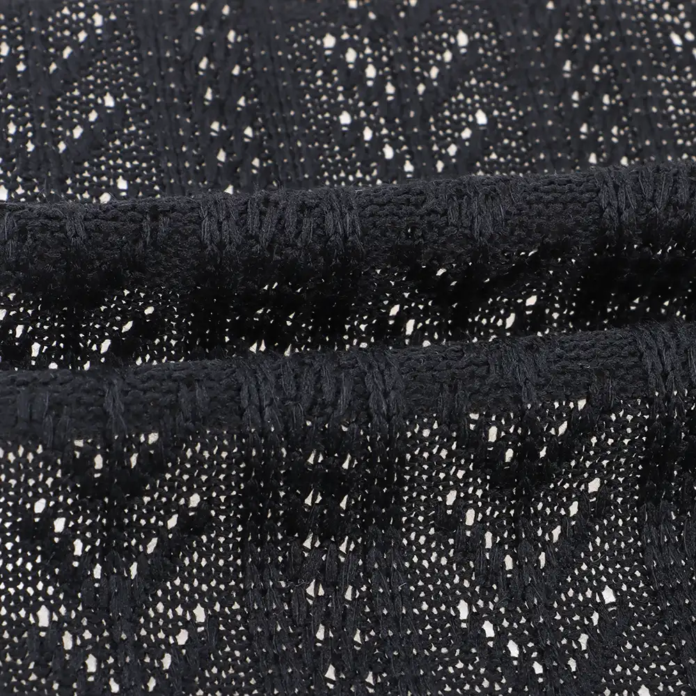 China Fabric for Dresses (Cardigan Open)  Weft Jacquard Knit Fabric Polyester BLACK color buy from China wholesaler bulk order at wholesale price free worldwide shipping Alibaba
