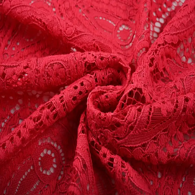 China Fabric for Skirt,Dresses (Pullover)  Lace Knit Fabric Nylon Rayon Cotton RED color buy from China wholesaler bulk order at wholesale price free worldwide shipping Alibaba