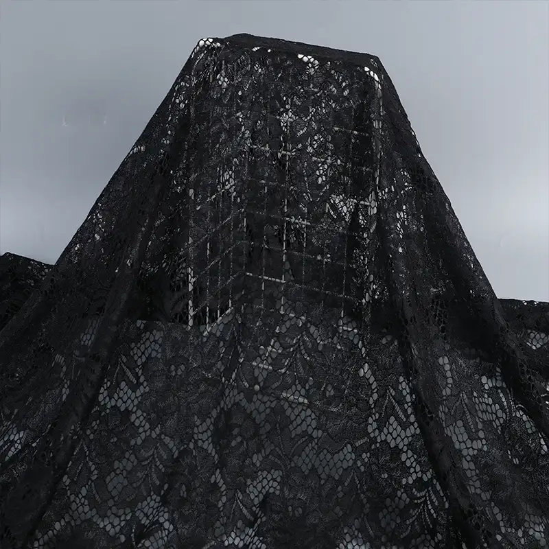 China Fabric for Skirt Lace Knit Fabric Polyester Black color buy from China wholesaler bulk order at wholesale price free worldwide shipping Alibaba