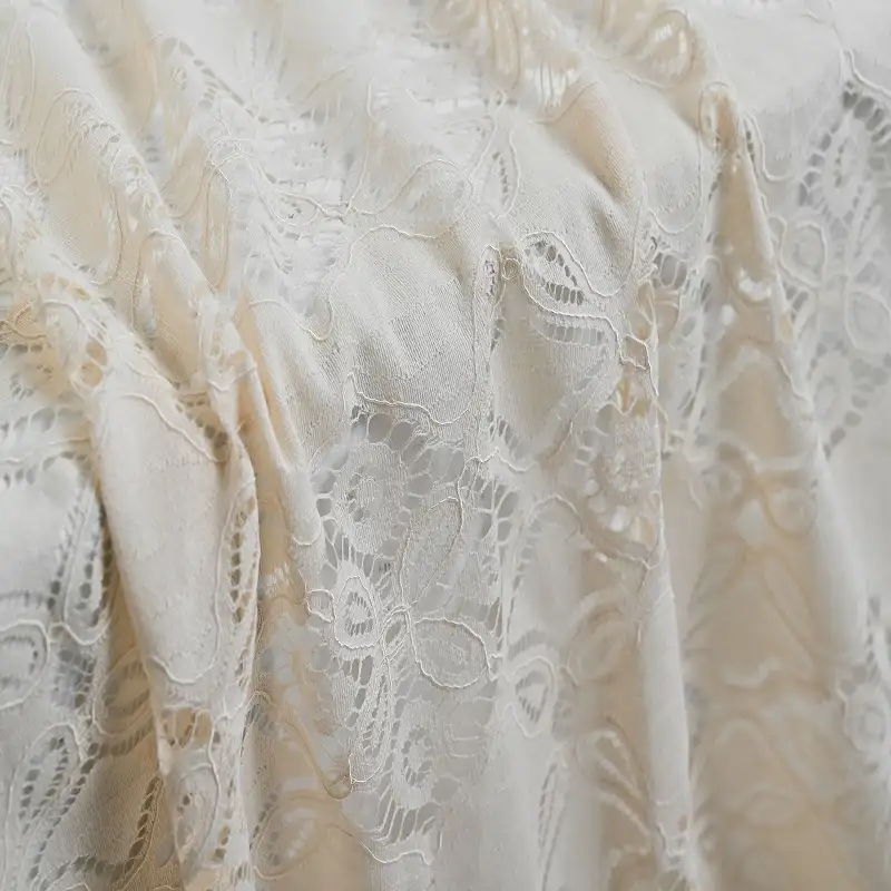 China Fabric for Shirt,Skirt,Dresses (Pullover)  Lace Knit Fabric Cotton Nylon Rayon Antique White color buy from China wholesaler bulk order at wholesale price free worldwide shipping Alibaba