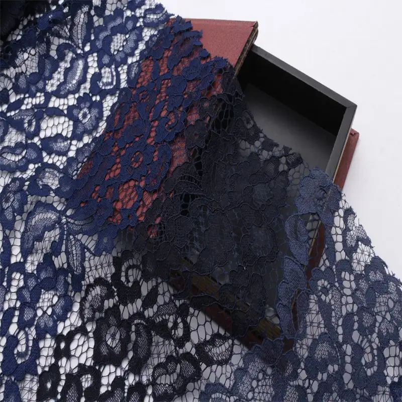 China Fabric for Shirt,Skirt Lace Knit Fabric Polyester Navy color buy from China wholesaler bulk order at wholesale price free worldwide shipping Alibaba