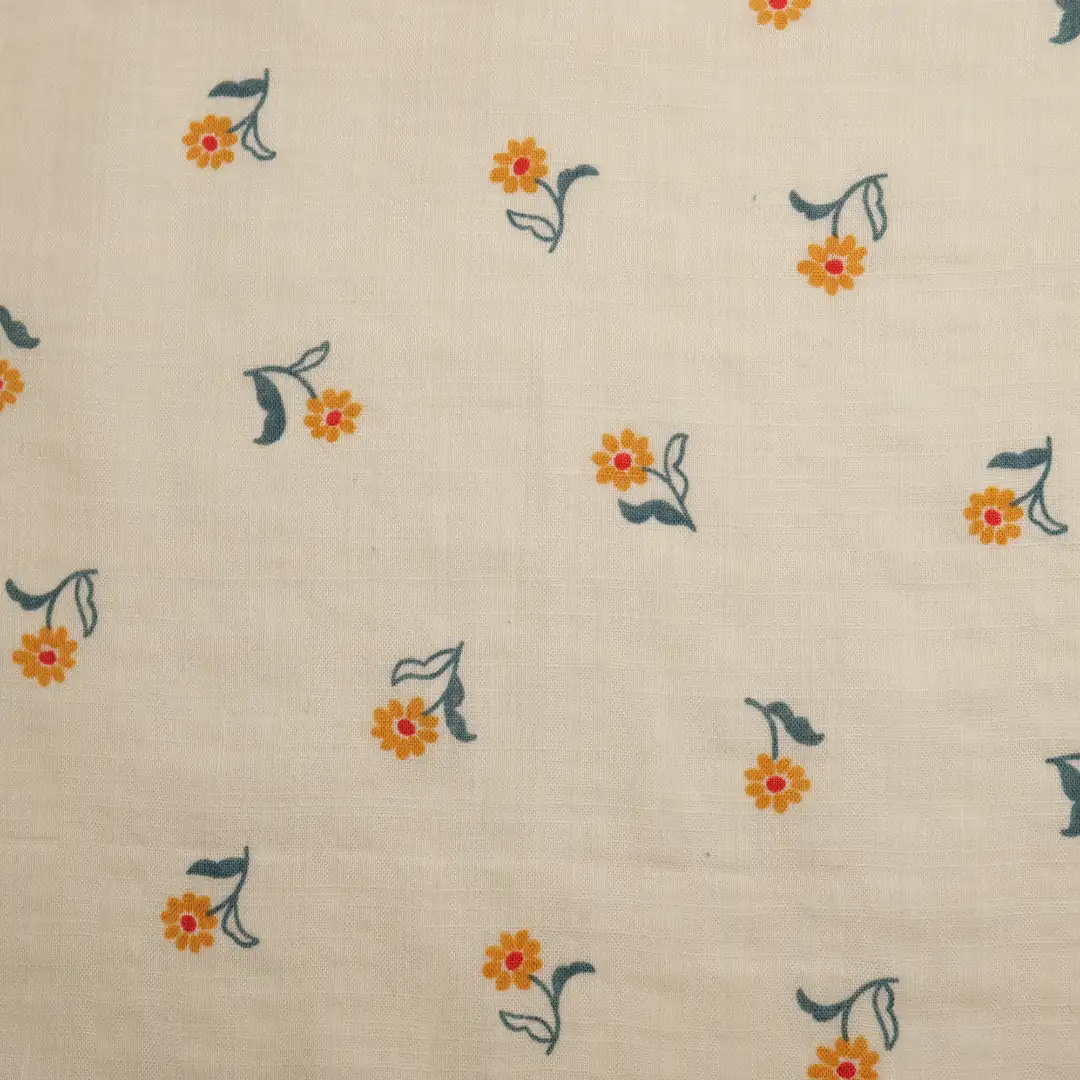 China Fabric for Blouse,Shirt Long Sleeve Button ,Dresses (Pullover)  Cotton Crepe Natural Woven Fabric Cotton Rayon Yellow Print color buy from China wholesaler bulk order at wholesale price free worldwide shipping Alibaba