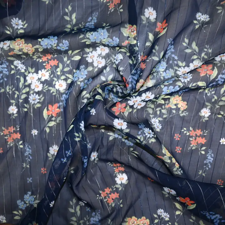 India Fabric for Blouse Polyester chiffon Synthetic Woven Fabric Polyester Lurex Flower Printed color buy from India wholesaler bulk order at wholesale price free worldwide shipping Alibaba