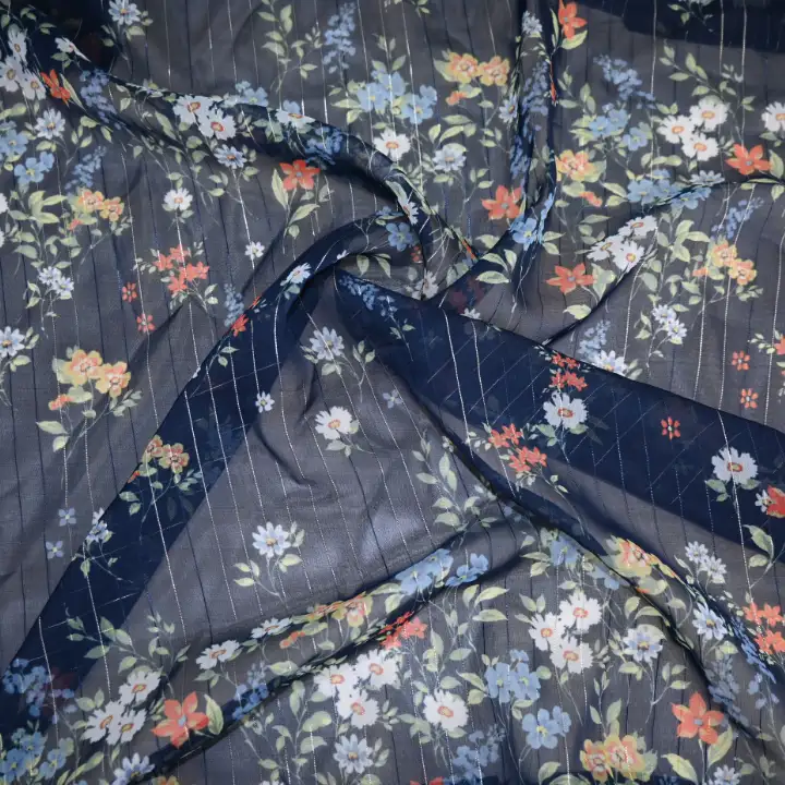 India Fabric for Blouse Polyester chiffon Synthetic Woven Fabric Polyester Lurex Flower Printed color buy from India wholesaler bulk order at wholesale price free worldwide shipping Alibaba
