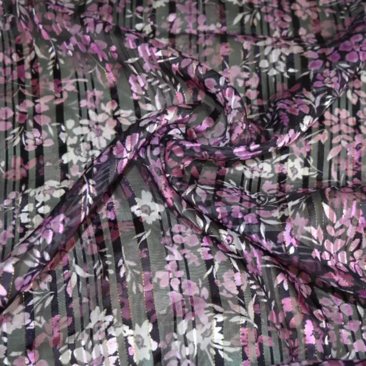 India Fabric for Blouse Polyester Lurex Stripe Print Synthetic Woven Fabric Polyester Lurex Flower Printed color buy from India wholesaler bulk order at wholesale price free worldwide shipping Alibaba