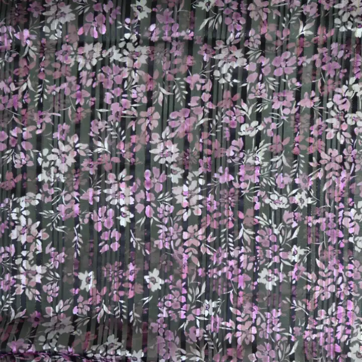 India Fabric for Blouse Polyester Lurex Stripe Print Synthetic Woven Fabric Polyester Lurex Flower Printed color buy from India wholesaler bulk order at wholesale price free worldwide shipping Alibaba