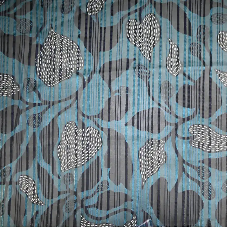 India Fabric for Blouse Polyester Lurex Stripe Print Synthetic Woven Fabric Polyester Lurex Blue Black Print color buy from India wholesaler bulk order at wholesale price free worldwide shipping Alibaba