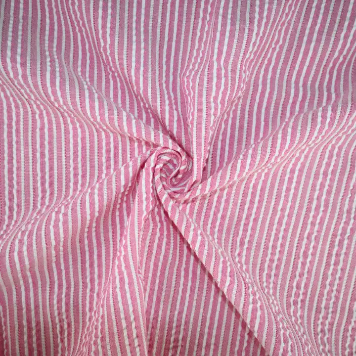 India Fabric for Pants Cotton Seersucker Natural Woven Fabric Cotton Pink Stripe color buy from India wholesaler bulk order at wholesale price free worldwide shipping Alibaba