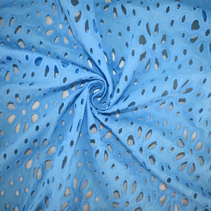 India Fabric for Blouse,Skirt,Dresses (Cardigan Open)  Schiffli Synthetic Woven Fabric Cotton Blue color buy from India wholesaler bulk order at wholesale price free worldwide shipping Alibaba