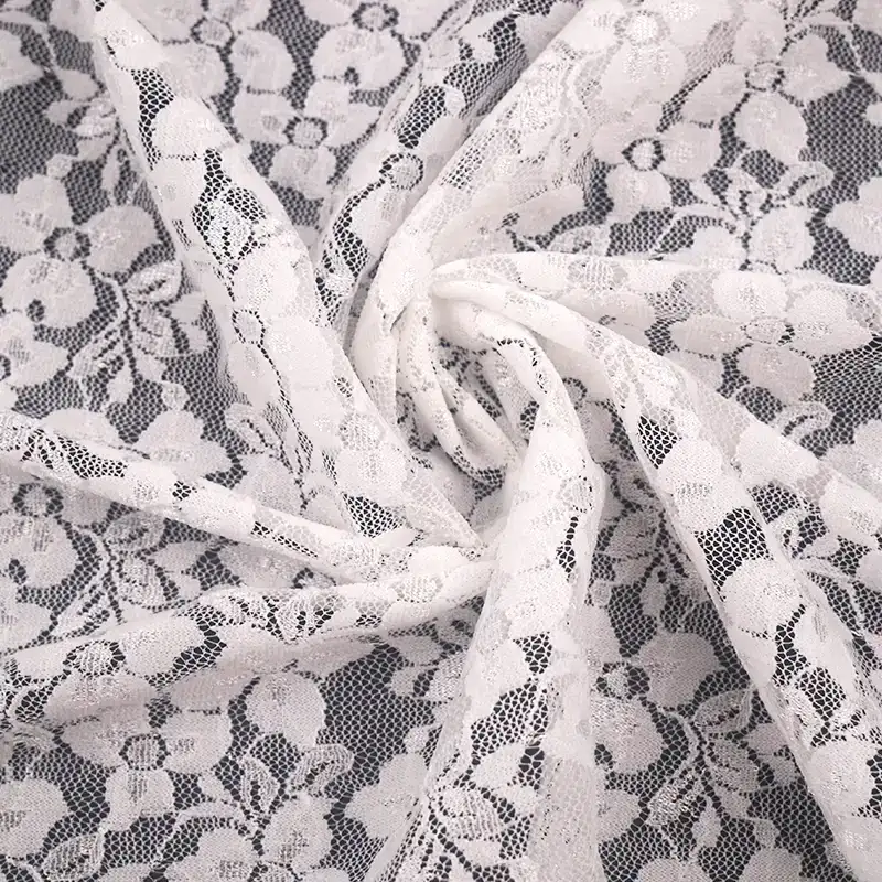 China Fabric for T-Shirt,Skirt Lace Knit Fabric Nylon Spandex White color buy from China wholesaler bulk order at wholesale price free worldwide shipping Alibaba