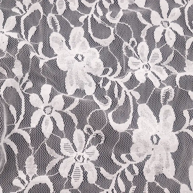 China Fabric for Skirt Lace Knit Fabric Nylon Spandex White color buy from China wholesaler bulk order at wholesale price free worldwide shipping Alibaba