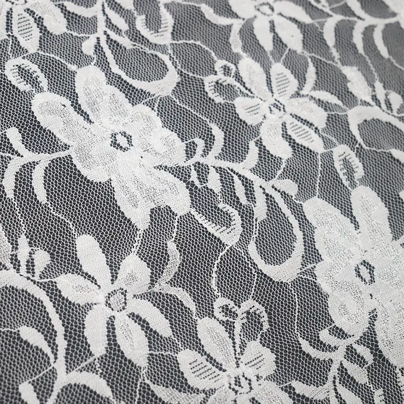 China Fabric for Skirt Lace Knit Fabric Nylon Spandex White color buy from China wholesaler bulk order at wholesale price free worldwide shipping Alibaba